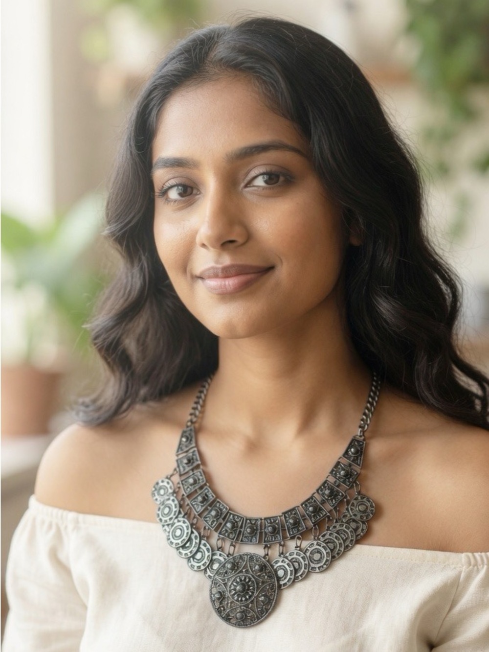 Express Gunmetal Statement Necklace - Bohemian Medallion Coin Detail